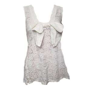 White Eyelet Tank with Front Bow - Women's Sleeveless Top